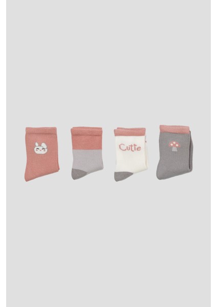 4 Çift Tavşan & Mantar Desenli Pamuklu Kız Bebek ve Çocuk Soket Çorap fiyatları