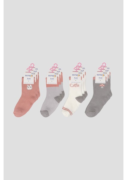 4 Çift Tavşan & Mantar Desenli Pamuklu Kız Bebek ve Çocuk Soket Çorap indirimleri