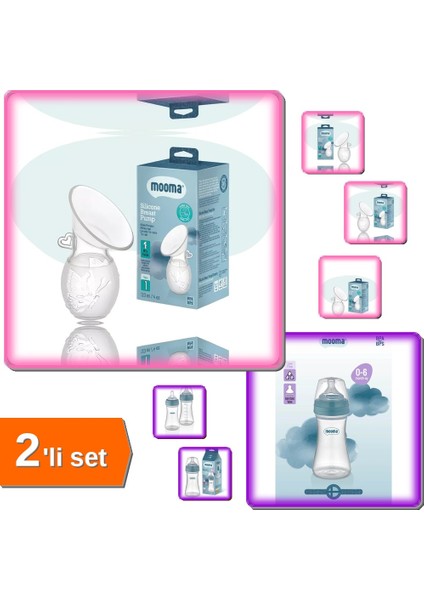 Göğüs Pompası Silikon Manuel + Anti Kolik Biberon 250 ml 0-6 Ay Seti – QZ7L9A