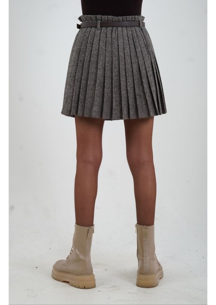 Bej Kemerli Içi Şort Astarlı Pileli Mini Etek fırsatları