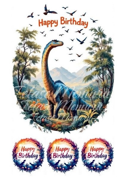 Dinazor Temalı Pasta Resmi ve Pasta Süsü - Dinazor Temalı Doğum Günü Baskısı - Yenilebilir Kağıt 2