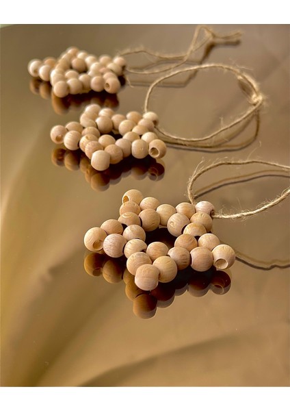 3 Adet Doğal 7 cm Üçlü Ahşap Boncuktan Yıldız | El Yapımı Dekoratif Süs | Bohem Ev & Çocuk Odası Aksesuarı