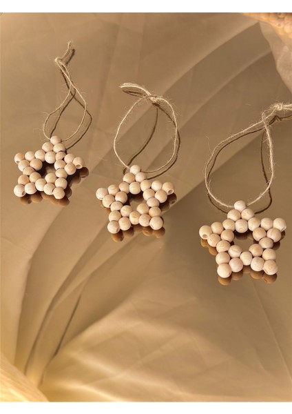 3 Adet Doğal 7 cm Üçlü Ahşap Boncuktan Yıldız | El Yapımı Dekoratif Süs | Bohem Ev & Çocuk Odası Aksesuarı fiyatları