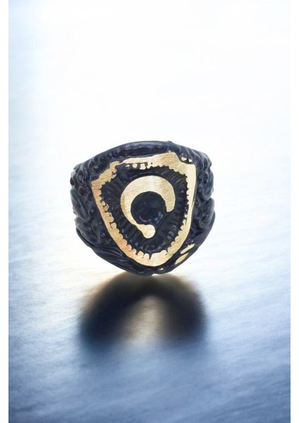 Mat Siyah Ayarlanabilir Yüzük Soyulmaz Kararmaz Ayyıldız Yüzük