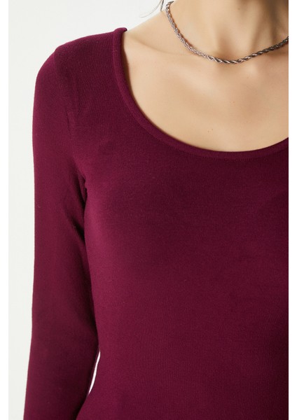 Kadın Heat Lux Touch U Yaka Mürdüm Uzun Kol Soft Bluz fiyatları