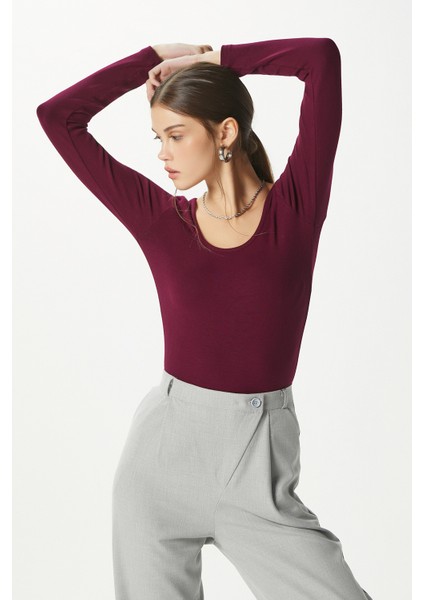 Kadın Heat Lux Touch U Yaka Mürdüm Uzun Kol Soft Bluz modelleri