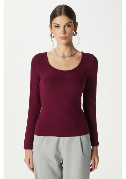 Kadın Heat Lux Touch U Yaka Mürdüm Uzun Kol Soft Bluz fırsatları