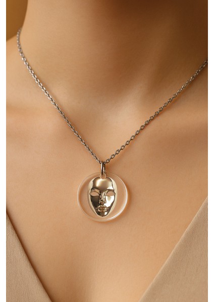 Şeffaf Sert Akrilik Kolye Ucu ve Üzeri Zincirli Desenli Kolye Carnival