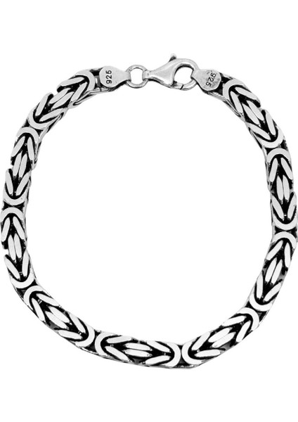 Köşeli Kral Gümüş Zincir Erkek Bileklik – 6 mm