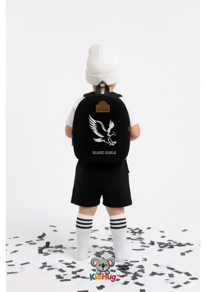 Kara Kartal Siyah Beyaz Çocuk Çantası Nakışlı Hediyelik Geniş Yumuşacık Kreş - Anaokulu Çantası modelleri