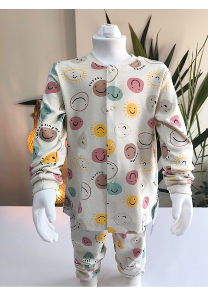 Kız-Erkek Bebek- Çocuk Pijama Takımı %100 Pamuk Uzun Kollu Önü Çıtçıtlı Mevsimlik