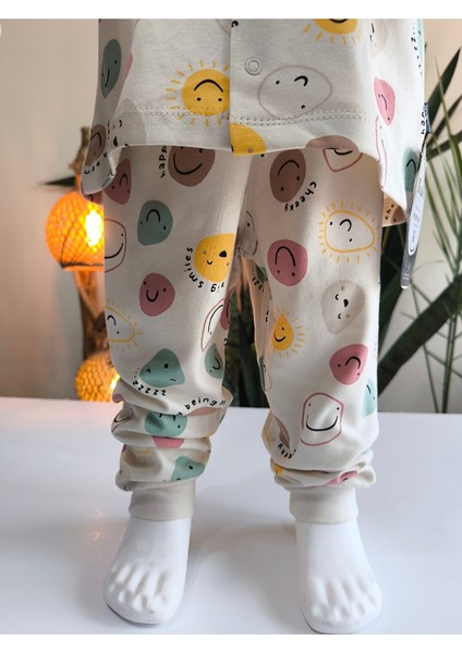 Kız-Erkek Bebek- Çocuk Pijama Takımı %100 Pamuk Uzun Kollu Önü Çıtçıtlı Mevsimlik