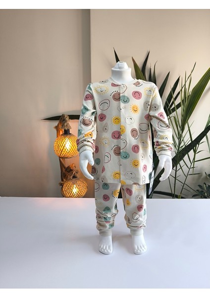 Kız-Erkek Bebek- Çocuk Pijama Takımı %100 Pamuk Uzun Kollu Önü Çıtçıtlı Mevsimlik