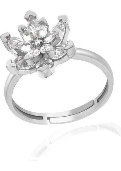 Gümüş Beyaz Taşlı Lotus Çiçeği Kadın Yüzük