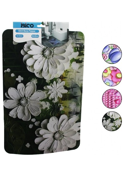Dikdörtgen - Desenli 38X58CM Su Emici - Sihirli Banyo Paspası Elastik (5324)