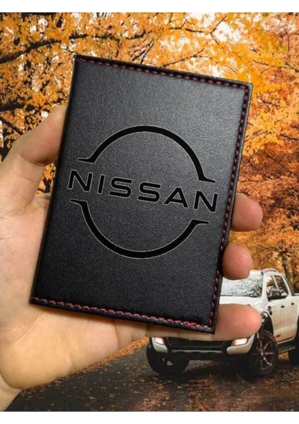 Nissan Desenli Ruhsat Kabı Logolu Oto Ruhsat Kılıfı Vinleks Deri Dikişli Araç Ruhsat Koruyucu