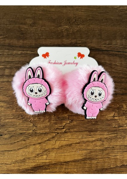 Kız Çocuk Labubu 2'li Peluş Pelüş Lastik Lastikli Toka Seti