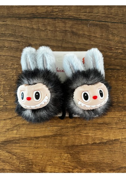 Kız Çocuk Labubu 2'li Peluş Pelüş Lastik Lastikli Toka Seti