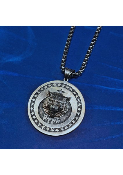 Kurt Figürlü Türk Yazısı El Işçiliği 925 Ayar Gümüş Erkek Kolye