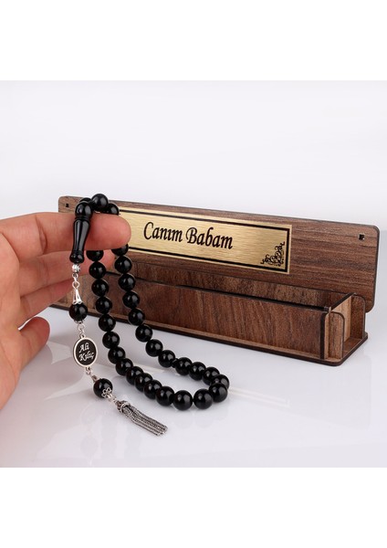 Gümüş Püsküllü Canım Babam Yazılı Ahşap Kutulu Ateş Kehribar Tesbih fırsatları