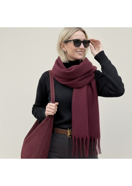 Klein Soft Touch Püskül Detaylı Yün Dokulu Premium Kışlık Şal Saçaklı Atkı