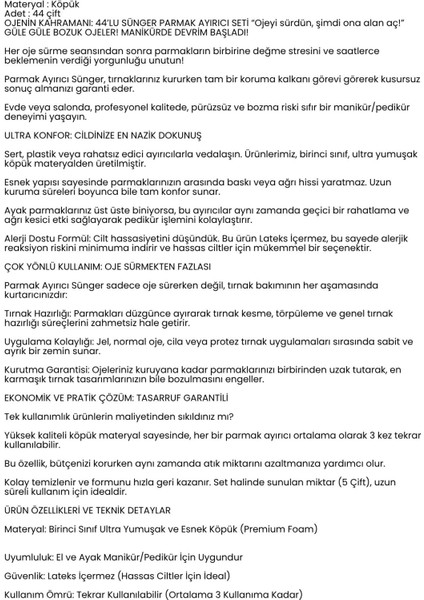 44 Çift Oje Sürme Aparat - Parmak Ayırıcı Sünger Esnek Ayak Aparatı 722282 fiyatları