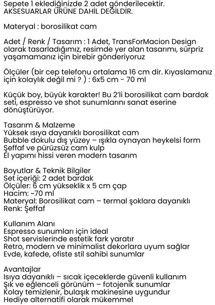 Mini Bubble Espresso & Shot Bardak Borosilikat Cam – 2’li Set (6x5 cm) 722287