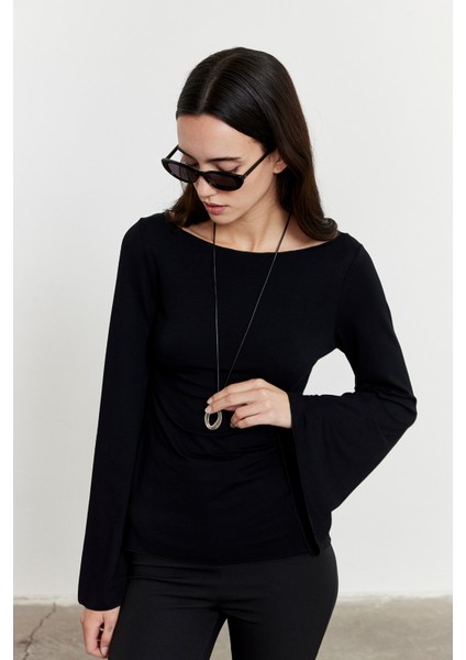 Yarasa Kol Kayık Yaka Bluz Siyah fiyatları