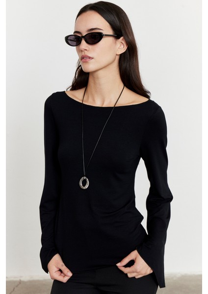 Yarasa Kol Kayık Yaka Bluz Siyah modelleri