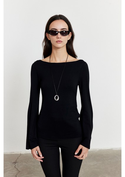Yarasa Kol Kayık Yaka Bluz Siyah fırsatları