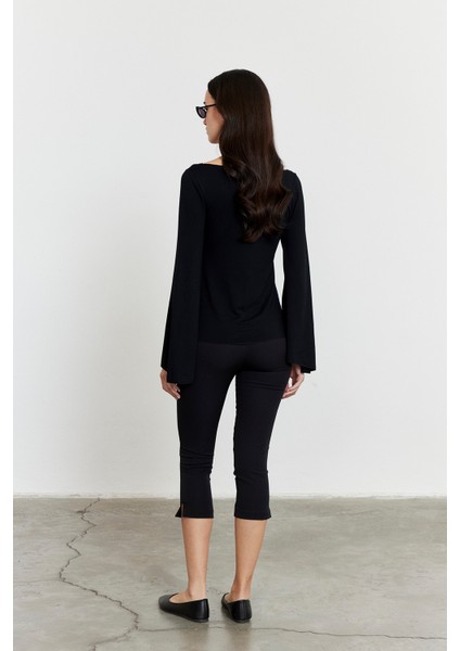 Yarasa Kol Kayık Yaka Bluz Siyah indirimleri