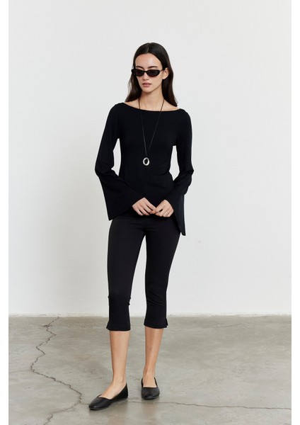 Yarasa Kol Kayık Yaka Bluz Siyah