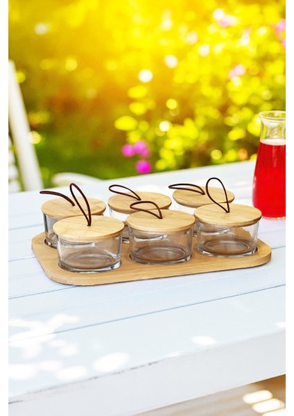 Briora 6 Parça Bambu Kapaklı ve Standlı Cam Kahvaltı Takımı fiyatları