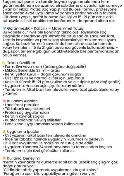 Protez Saç Yapıştırıcı - Peruk ve Keratin Kaynak Saç İçin Görünmez ve Uzun Süreli Yapıştırıcı Bold Hold 722311
