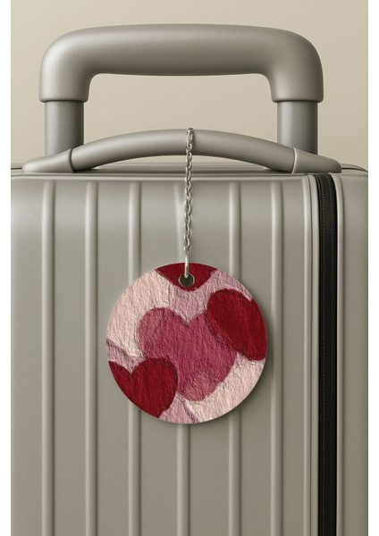 Pleksi Zincirli Bavul Etiketi Seyahat Tatil Için Tasarım Valiz Etiketi Pembeli Kalpler