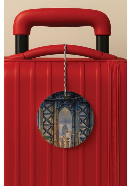 Desenli Baskılı Pleksi Zincir Aparatlı Bavul Etiketi Valiz Etiketi Brooklyn Köprüsü