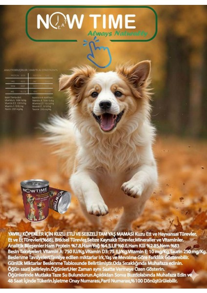 Kuzu Etli ve Sebzeli Natural Konserve Yavru Köpek Maması 400 gr fiyatları