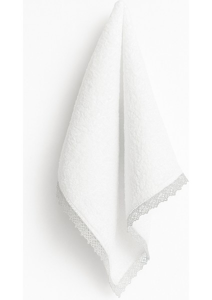 30*50 %100 Pamuk Simli Dantel Işlemeli Beyaz Havlu fiyatları