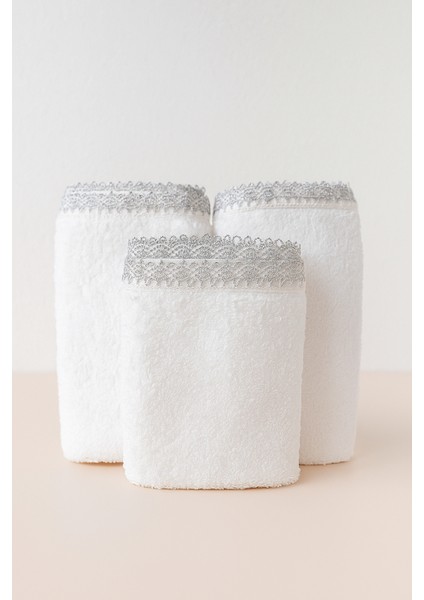 30*50 %100 Pamuk Simli Dantel Işlemeli Beyaz Havlu modelleri