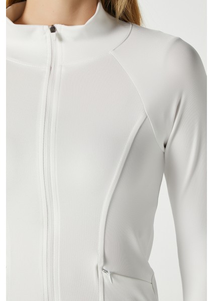 Jogging Vücuda Oturan Cepli Parmak Geçmeli Ekru Spor Ceket / Hırka indirimleri