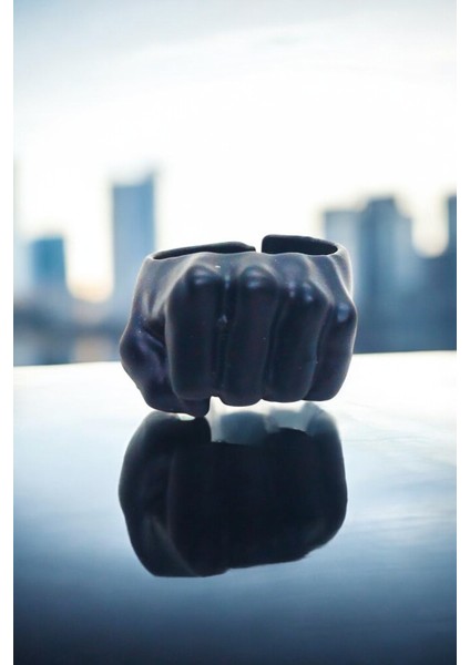 Mat Siyah Ayarlanabilir Yüzük Soyulmaz Kararmaz Motorcu Yumruk Yüzük