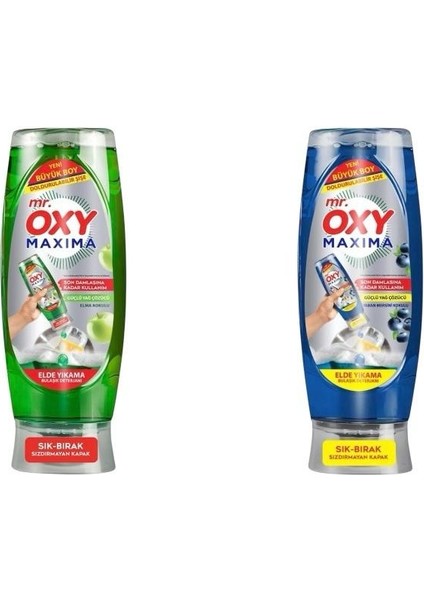 Mr. Oxy Maxima Elde Yıkama Bulaşık Deterjanı Yaban Mersini Kokulu 650 ml + Elma Kokulu 650 ml