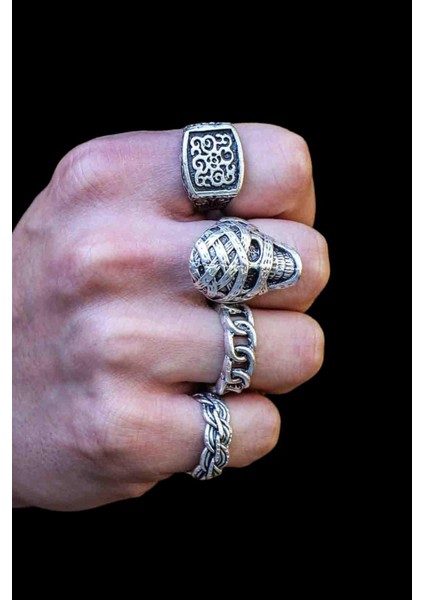4 Adet 925 Ayar Gümüş Kaplama Ayarlanabilir El Yapımı Erkek Kadın Mumya Yüzük Seti