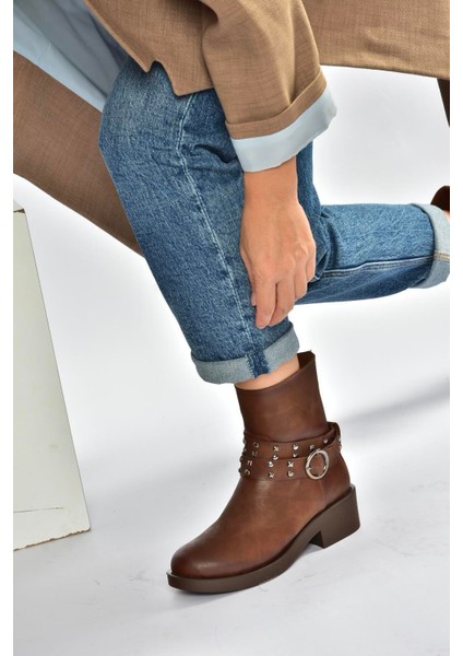 V674121209 Taba Alçak Topuklu Fermuarlı Kadın Bot