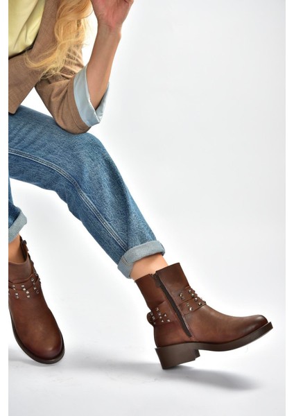 V674121209 Taba Alçak Topuklu Fermuarlı Kadın Bot modelleri