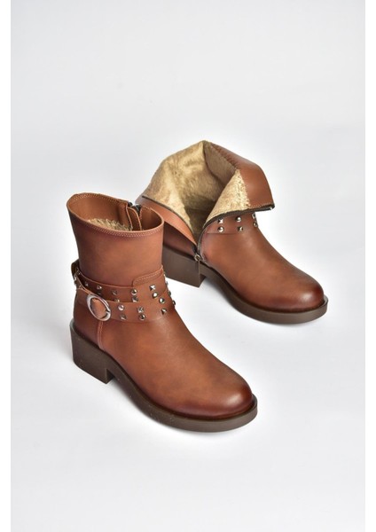 V674121209 Taba Alçak Topuklu Fermuarlı Kadın Bot