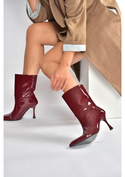 V752550208 Bordo Rugan Ince Topuklu Kadın Bot