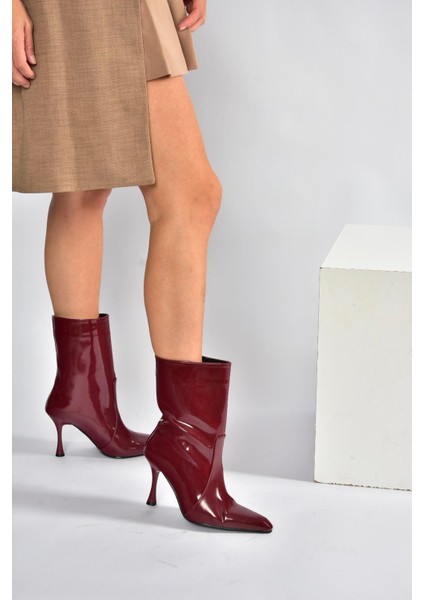 V752550208 Bordo Rugan Ince Topuklu Kadın Bot indirimleri