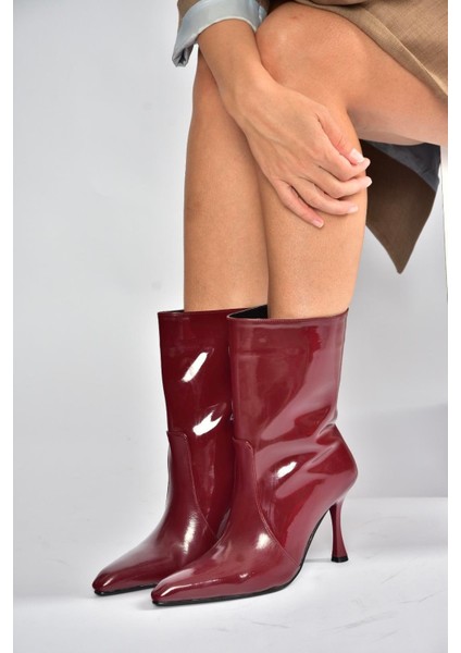 V752550208 Bordo Rugan Ince Topuklu Kadın Bot
