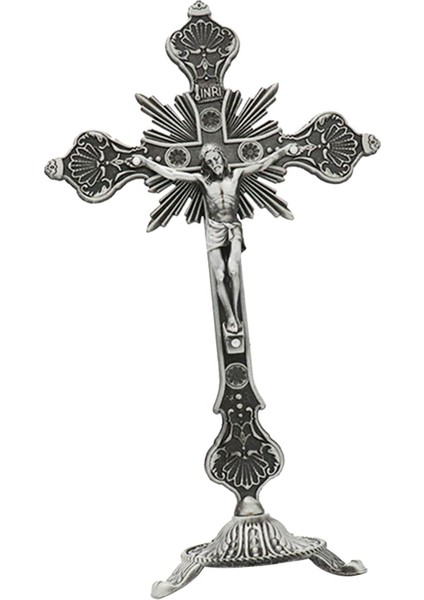 Ayakta Haç, Isa Haçı, 10 Inç Katolik Küçük Haç ve Stand, Antik (Yurt Dışından)